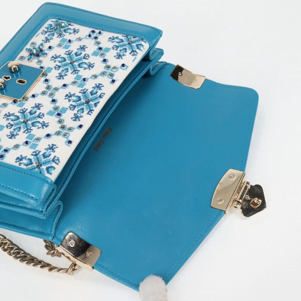 Miu Miu Chain Shoulder Bag Blue Canvas Shoulder Bag (Pre-Owned) - Picture 12 of 16